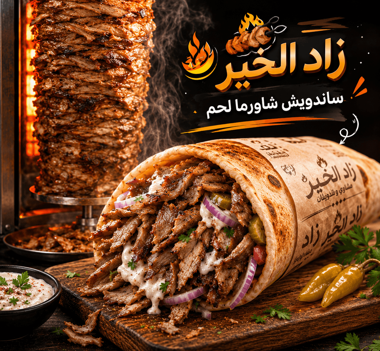 ساندويش شاورما لحم كبير
