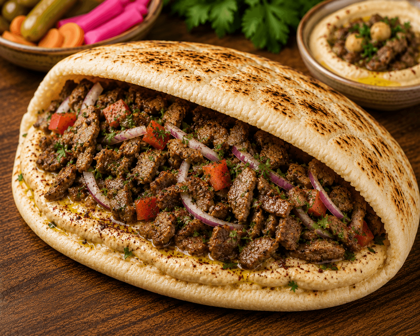 سندويش حمص لحم حجم صغير